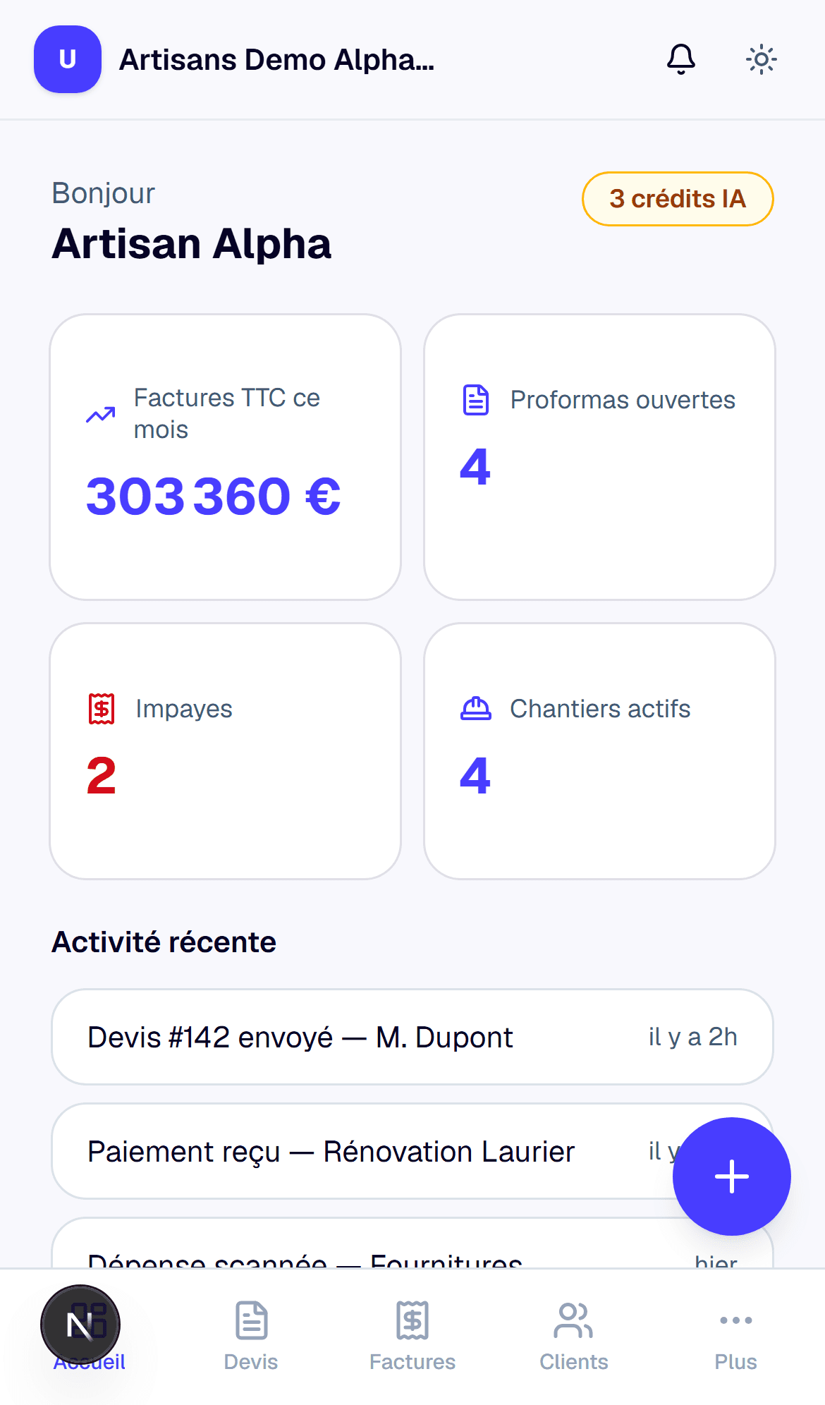 UbiqIA dashboard
